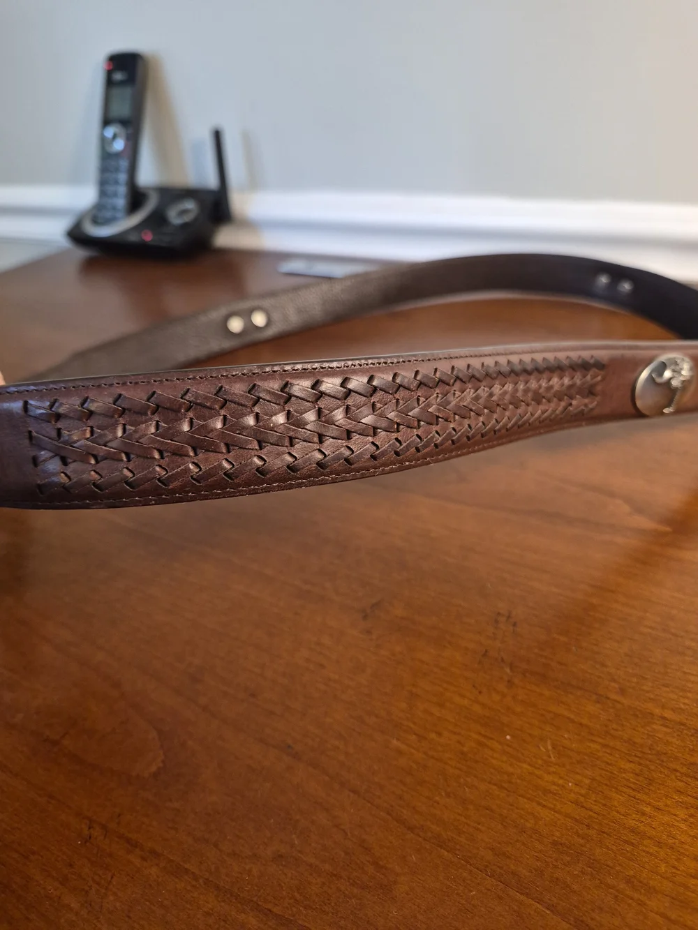 Men's Dark Brown Leather Belt with Silver Western Buckle Size 46